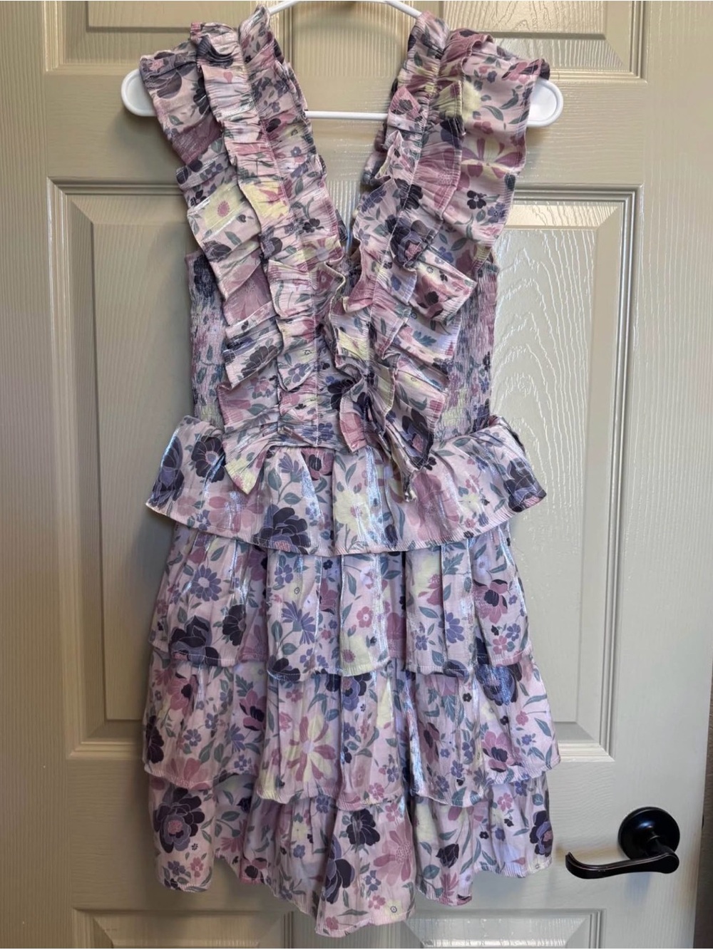 Karlie Ruffled Floral V-Neck Dress in Pink & Purple